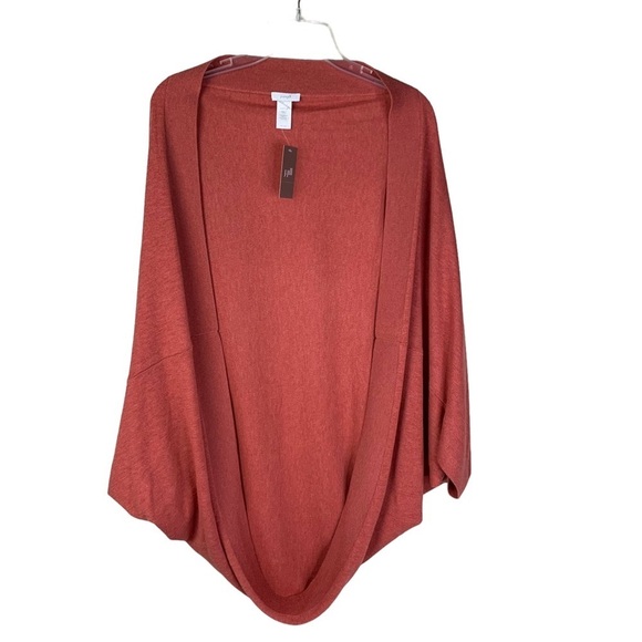 J. Jill Open Front Dolman Sleeve Coral/Rust Merino Wool Tercel So Soft Cardigan - Picture 14 of 16